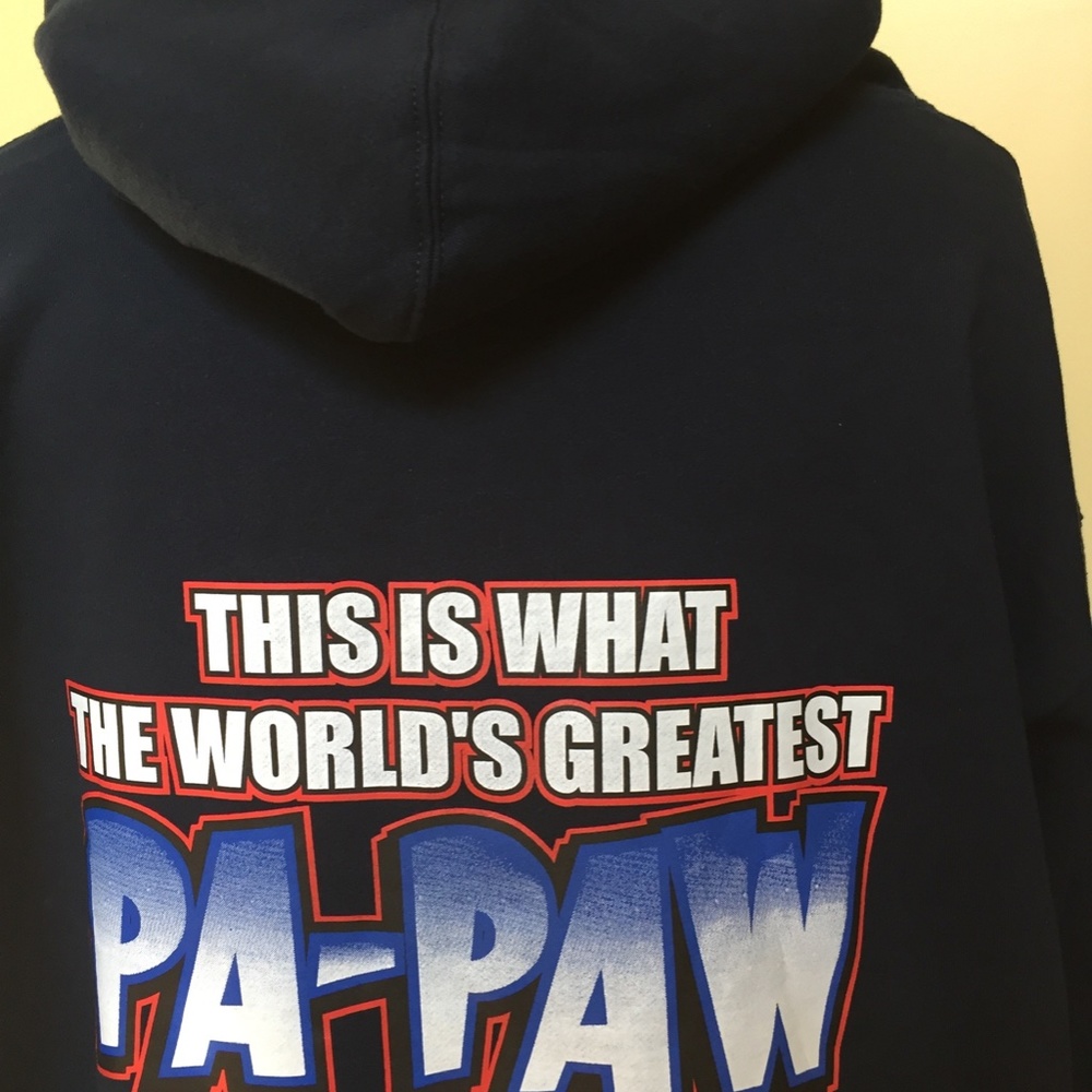 248 NWOT Navy Hooded Jacket with Papaw Graphic on Back - Picture 4 of 4